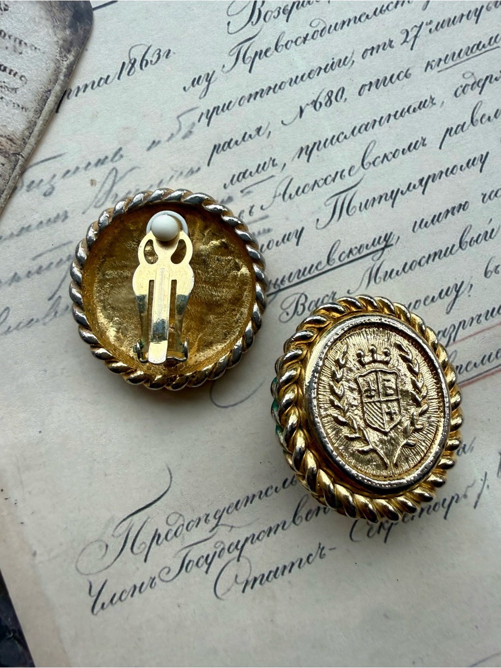 Vintage Clip-On Crest Earrings